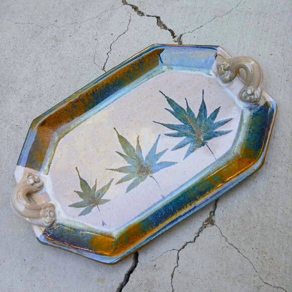 Randy Pearsall Handmade Stoneware Art Pottery Leaf Serving Platter - Picture 2 of 9